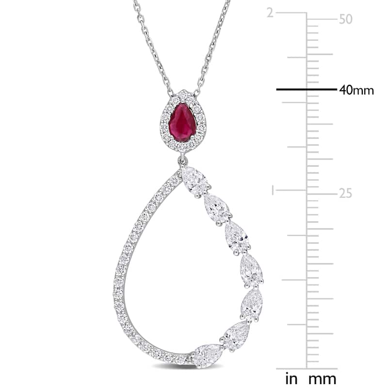 Miadora 2/5ct TGW Ruby and 2 1/5ct TDW Diamond Teardrop Necklace in 18k White Gold