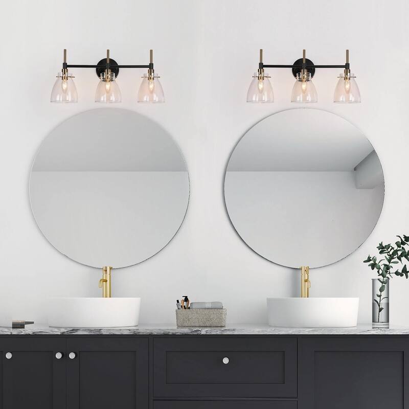 Modern Black Gold 2/3/4 Lights Vanity Light Fixture Glass Bathroom Lighting