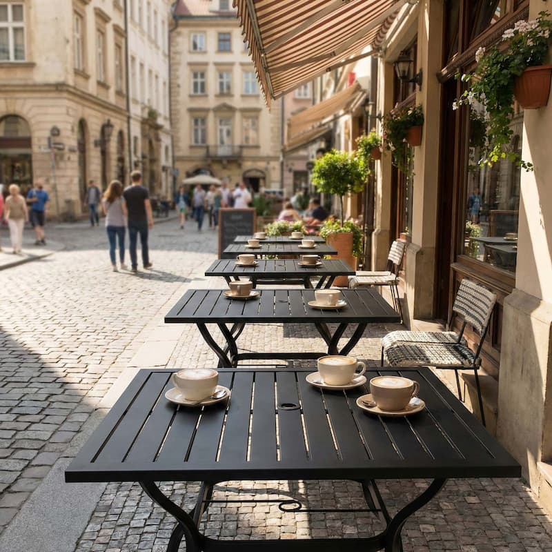 Metal Steel Slat Patio Dining Table Square Backyard Bistro Table Outdoor Furniture Garden Table