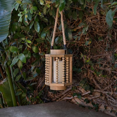 Sagebrook Home Wooden Lantern with Rope Detail - Cozy Home Lighting Decor - 6.75" x 7.75" x 11"