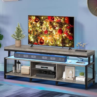 TV Stand with Storage Power Outlets & LED Lights For 60/65/70 Inch - 62 inches