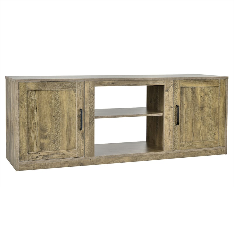 58 Inches TV Stand with 2 Storage Cabinets and 3-Position Adjustable Shelves - Natural