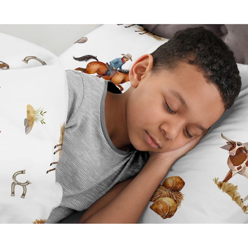 Sweet Jojo Designs Western Cowboy Boy 2-piece Twin-size Comforter Set Wild West Cow Southern Country South Horse Farm Animal Tan