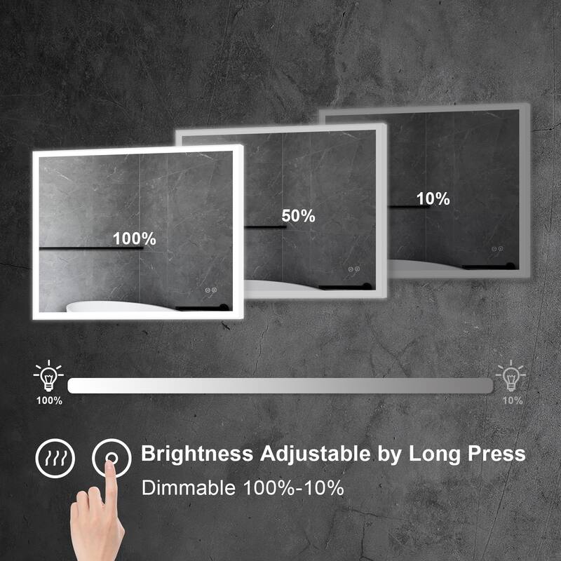 Wall Mounted Bathroom Frameless With Back/Front Light LED Mirror,Anti-fog