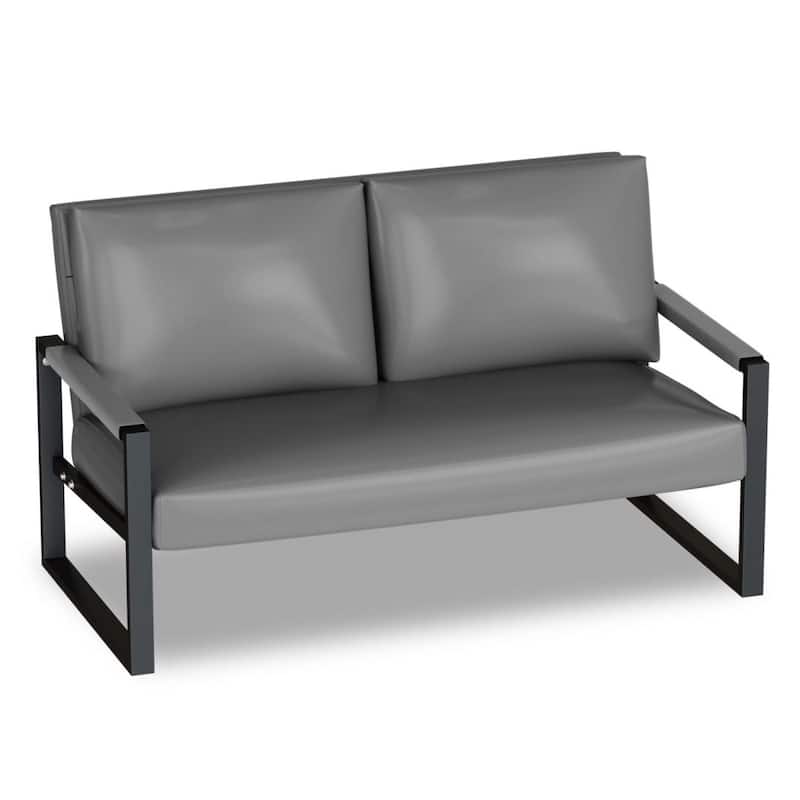 Mieres Mid-Century Style Faux Leather Loveseat Sofa with Steel Frame