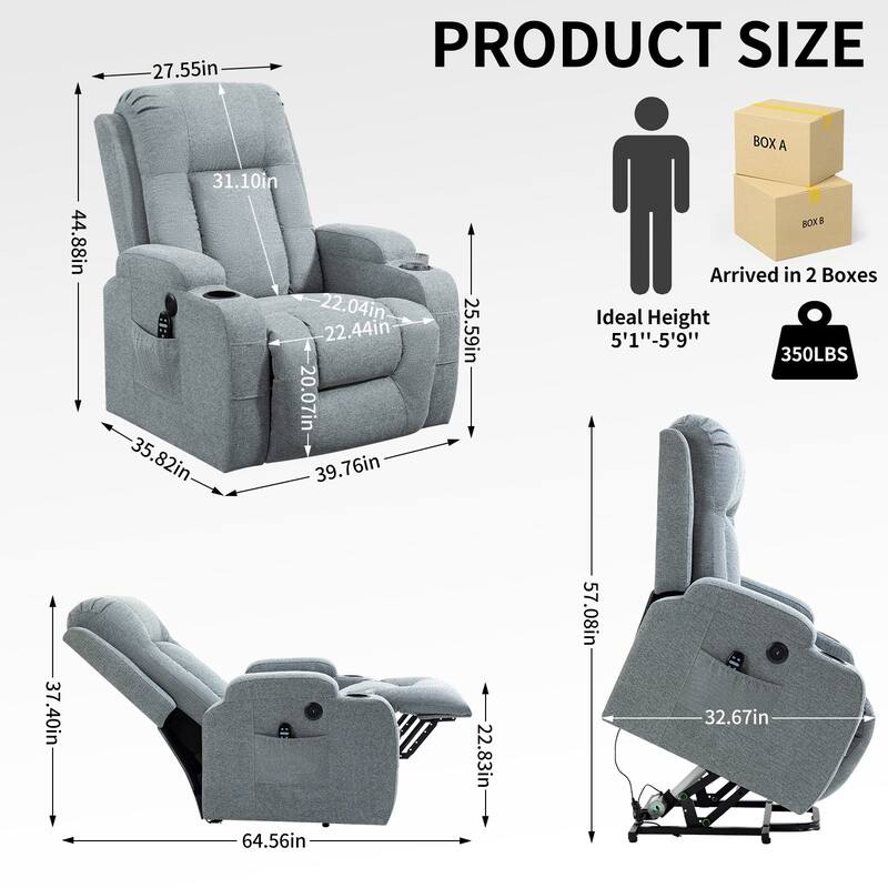Roomfitters Power Lift Recliner, Heavy Duty Massage Chair with Infinite Positions, Heat, USB and Dual Cup Holders