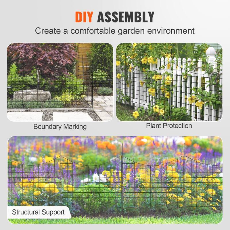 Black Animal Barrier Underground Decorative Garden Fencing with 2.5 Inch Spike Spacing - 29.5×36.6 inch