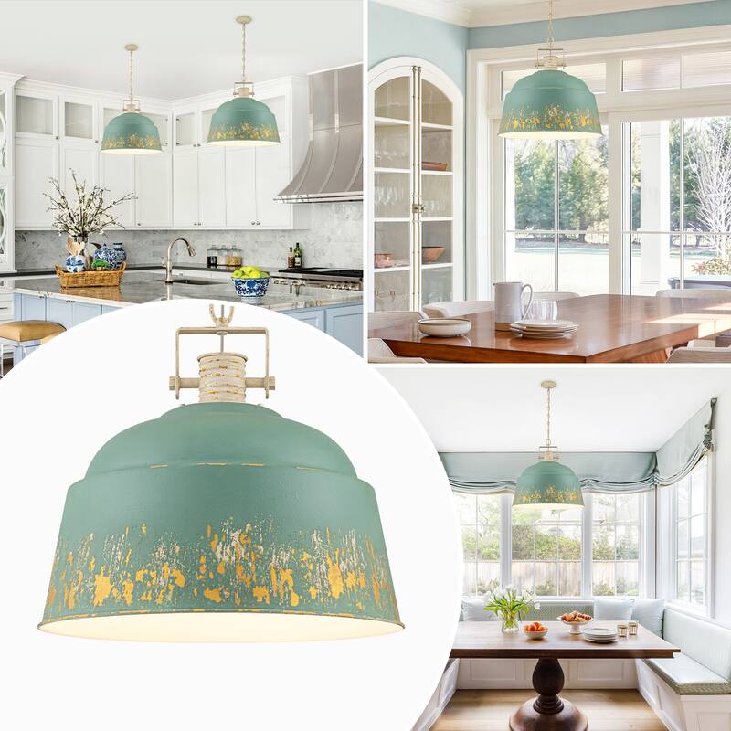 3-Light Industrial Pendant Light with Distressed Metal Dome Shade - 3-Lights