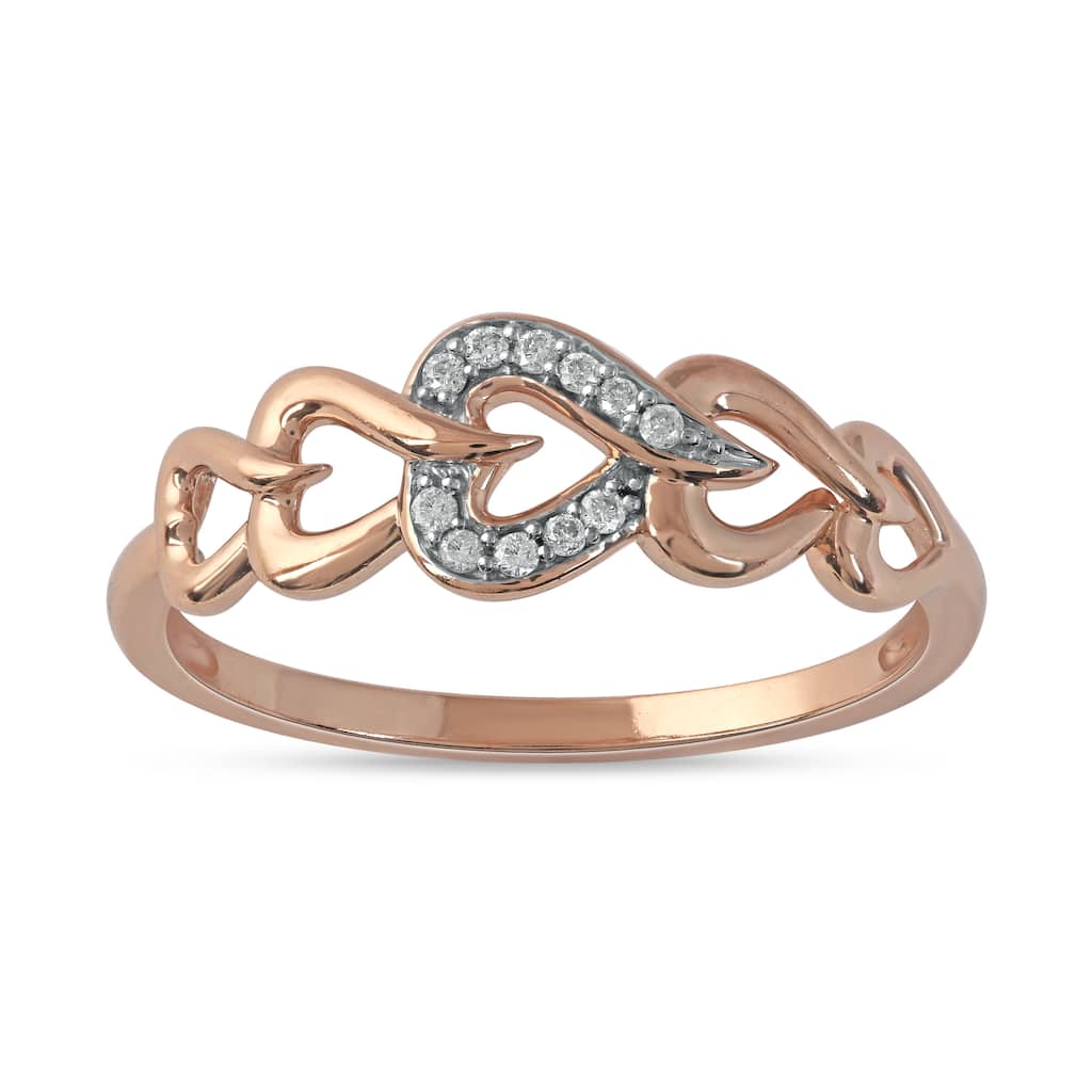 1/20ct TDW Diamond Heart Link Promise Fashion Ring in 10K Rose Gold for Women
