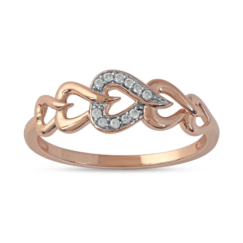 1/20ct TDW Diamond Heart Link Promise Fashion Ring in 10K Rose Gold for Women