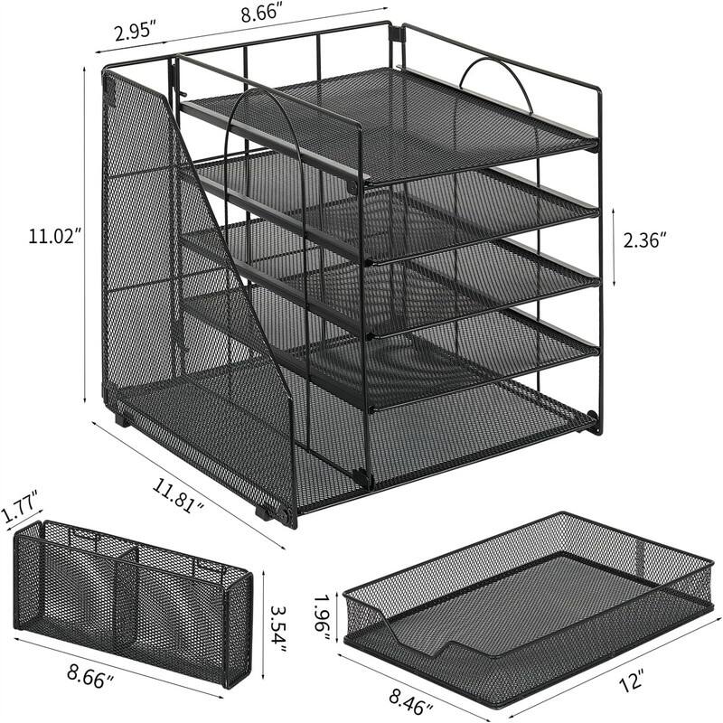5-Tier Paper Letter Tray Organizer - 11.81"D x 11.61"W x 11.01"H