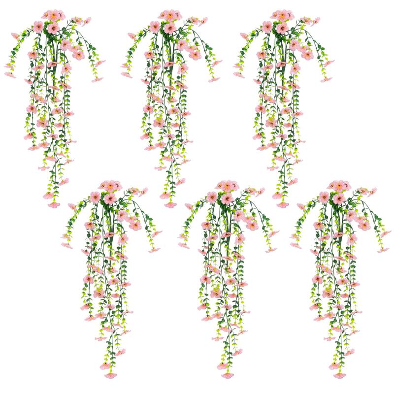 31-in UV Resistant Artificial Daisy Hanging Plant - Set of 6