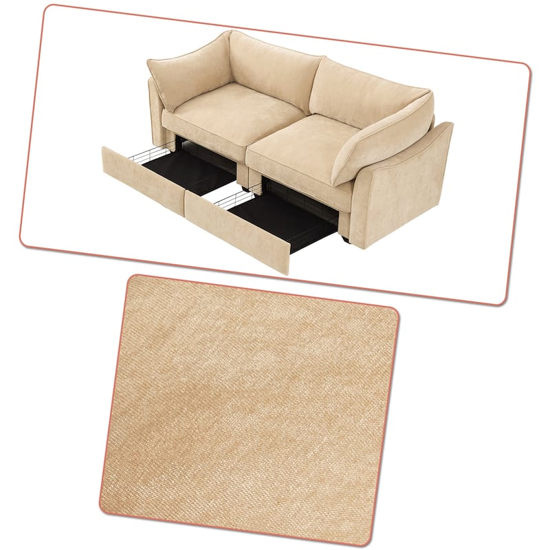 Chenille Fabric Upholstered Sofa with Under-Seat Drawers