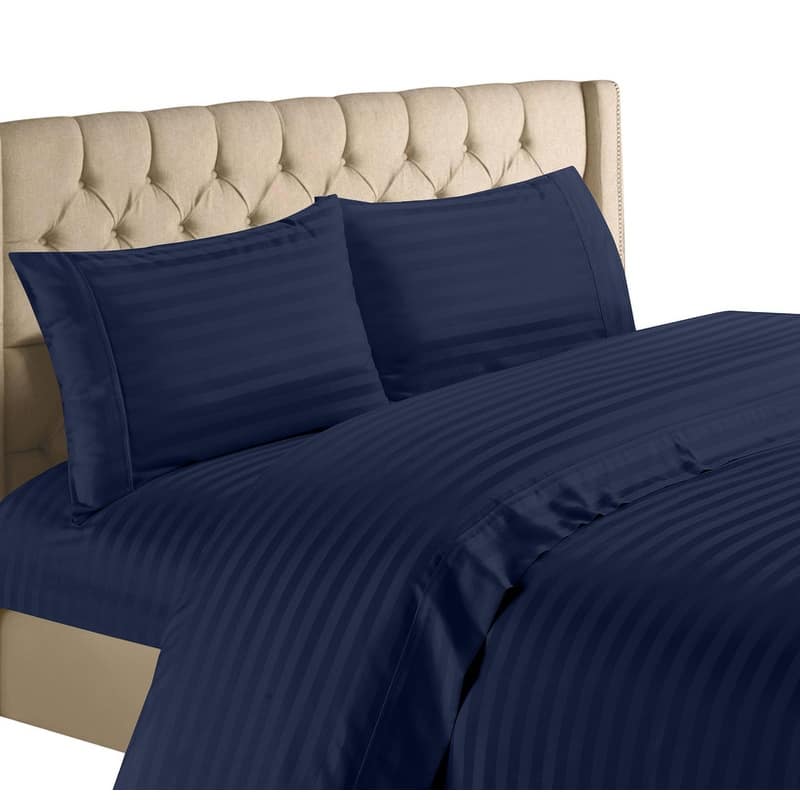 Spring Home 1200 Thread Count 100 Percent Egyptian Cotton Deep Pocket Dobby Striped Sheet Set