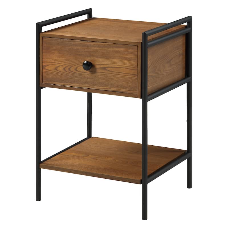Azalea Park Wood and Metal Side Table with Drawer and Shelf - 17.52 W x 15.75 D x 25.59 H