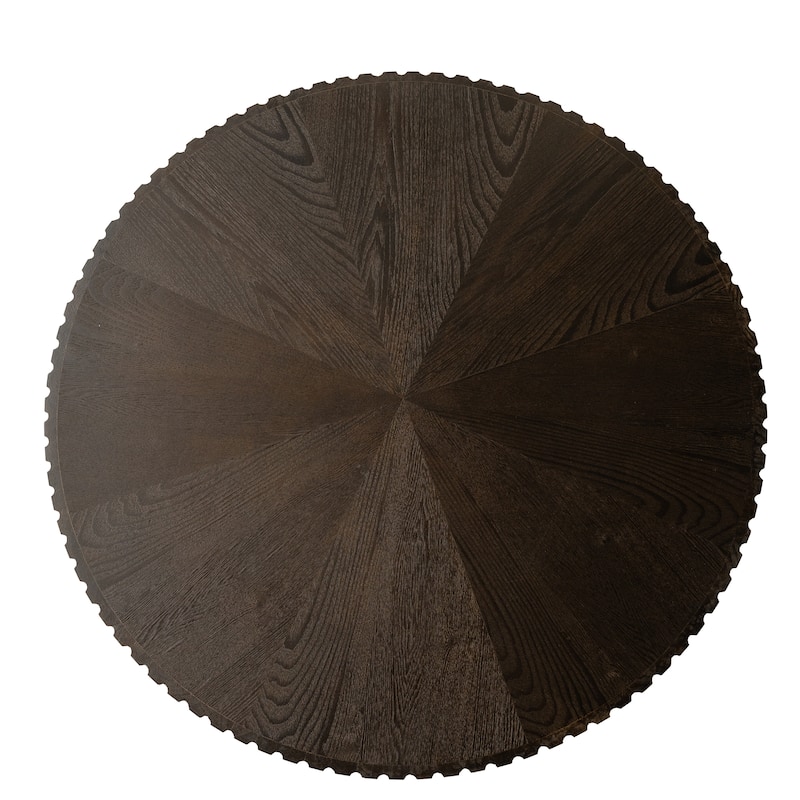 35.4 Inch Retro Round Coffee Table Multifunctional Coffee Table with 3 Solid Wood Legs for Living Room, Brown