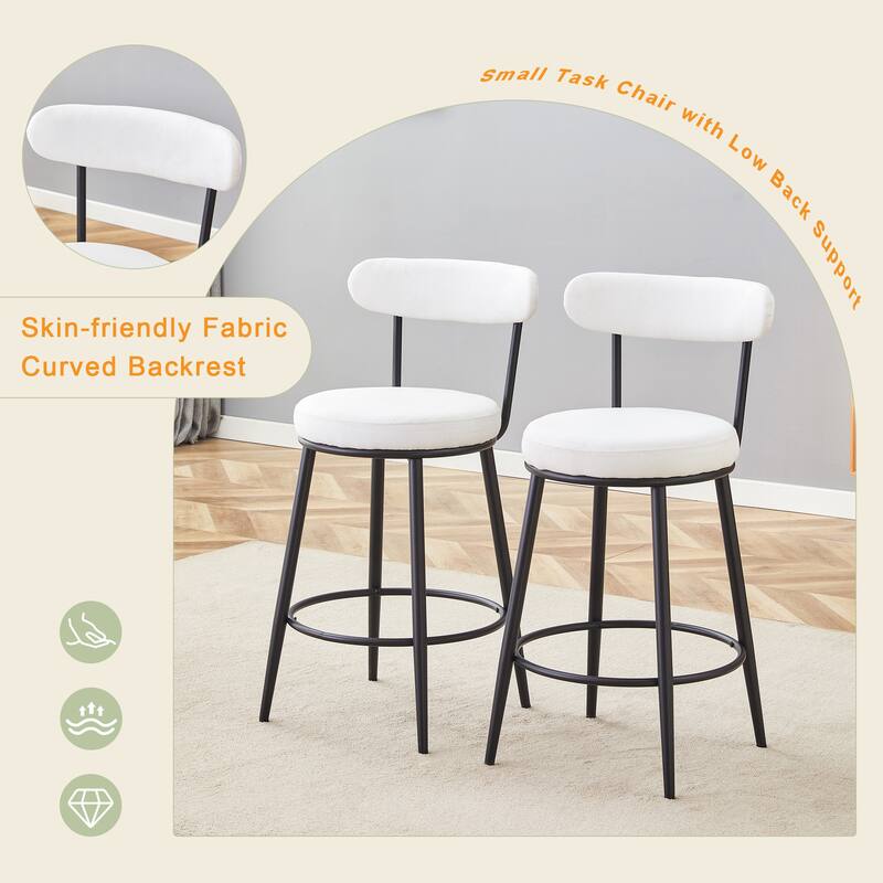 Anmytek 2-Piece Ergonomic High-Legged Bar Stools Upholstered White Fabric Cushions