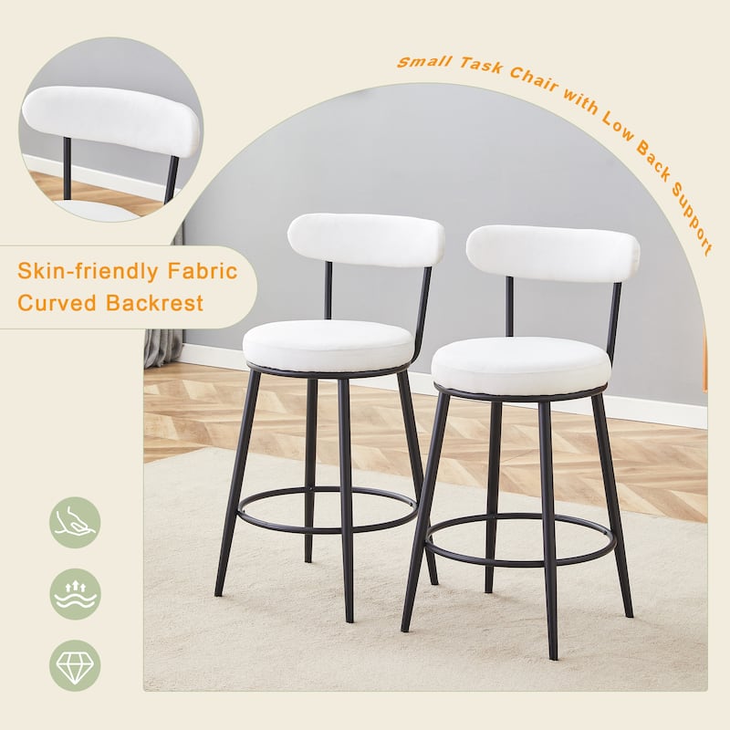 Counter Height Bar Stools Set of 2, Fabric Upholstered Bar Stools with Open Back, Kitchen Island Chairs with Footstool