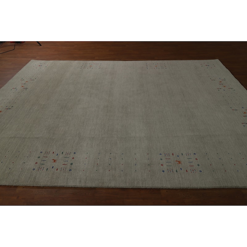 Hand Knotted Oriental 100% Wool Carpet Tribal Animal Pictorial Greys & Charcoal Gabbeh Area Rug - 9' 11'' X 8' 2''