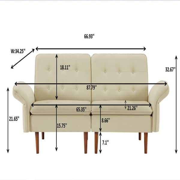 dimension image slide 3 of 3, Modern Solid Wood Frame Tufted Sofa Bed with Adjustable Armrest