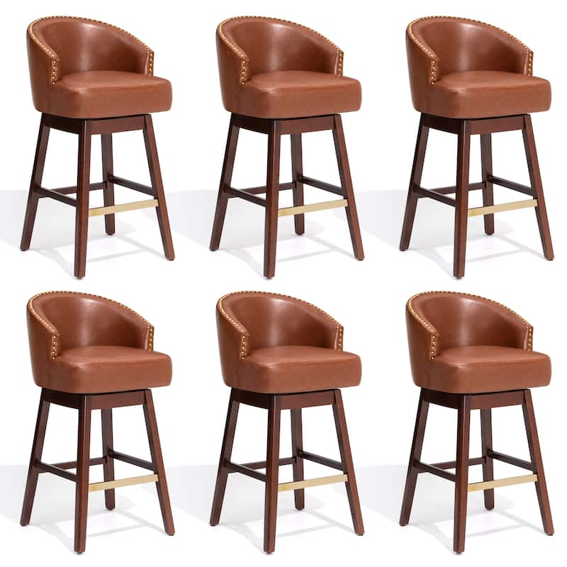 Bar Stools PU Leather / Linen Fabric Upholstered Solid Wood Swivel Barstool Set of 2/4