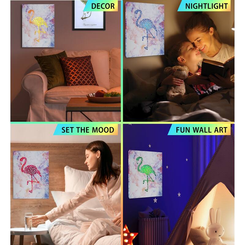 CoTa Global Flamingo Light Up LED Wall Art - Fun Changing Color LED - 15.75Lx11.9Wx1H inches