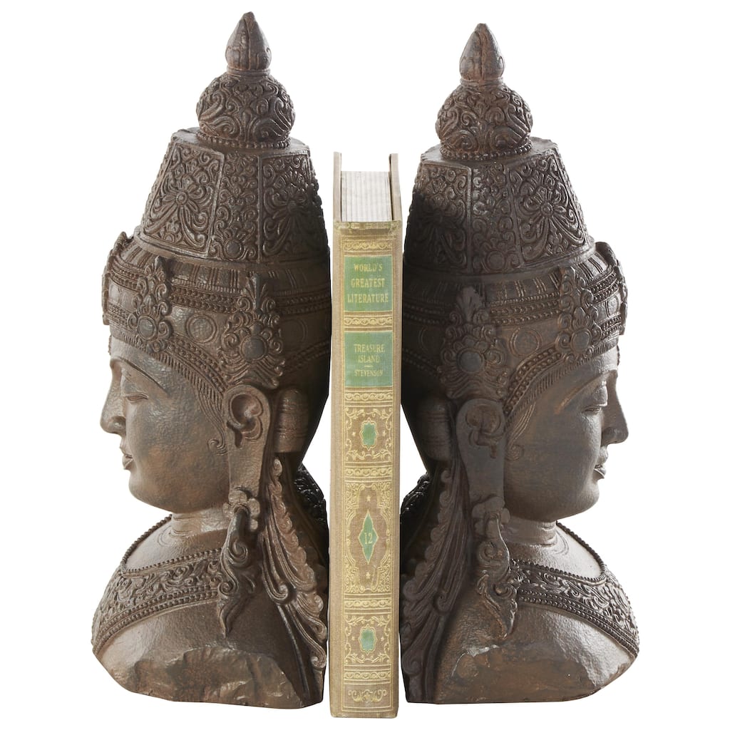 Resin Buddha Weathered Decorative Bookends with Intricate Carvings - Set of 2 Bronze - Roche River Decor