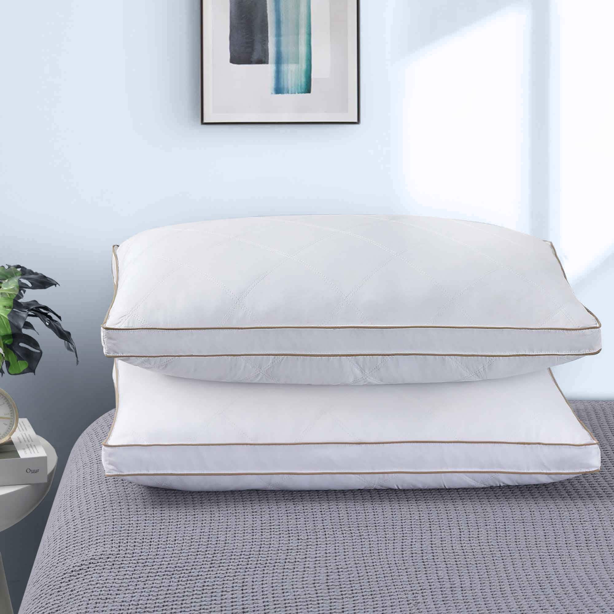 Goose Feather Down Pillows Diamond Quilted Fabric with Gusset White Queen
