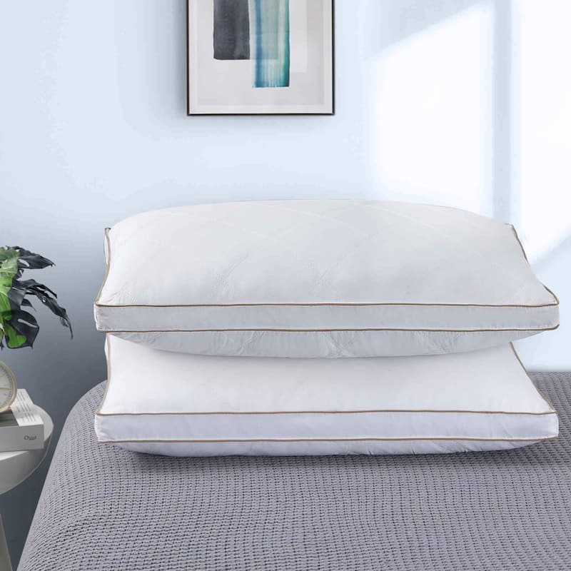 Goose Feather Down Pillows Diamond Quilted Fabric with Gusset - White
