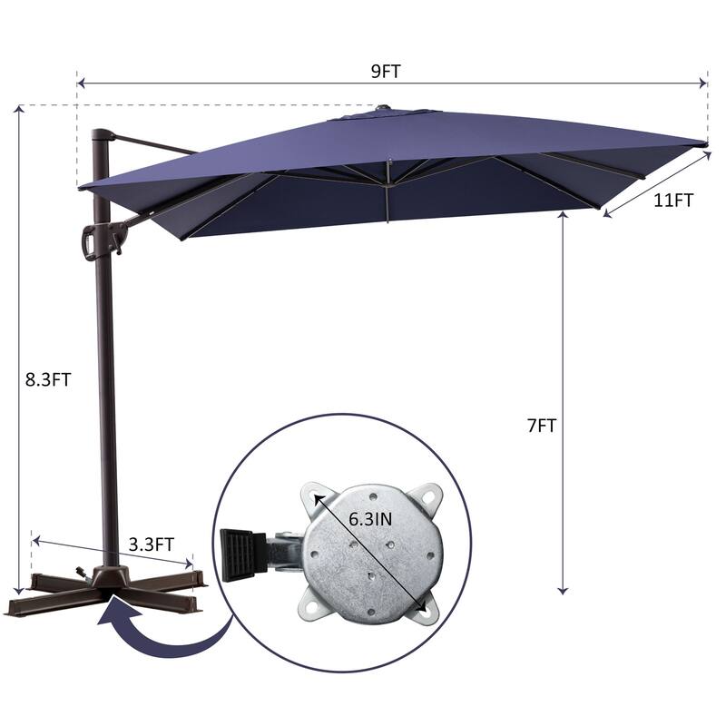 Outdoor Patio Umbrella 9 FT x 11 FT Cantilever-Offset Umbrella with No Base