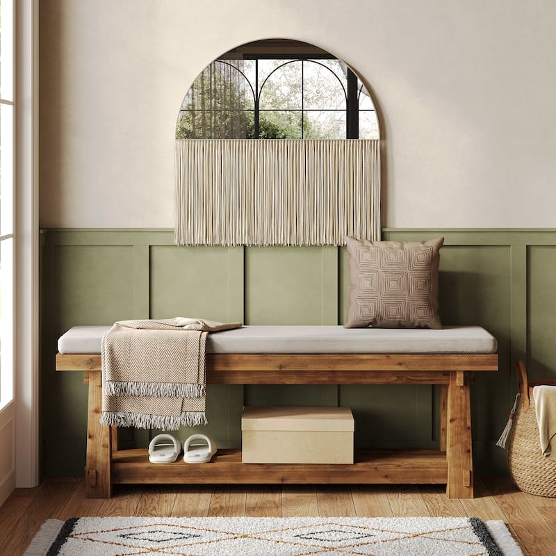 55 Inch Entryway Bench with Shoe Storage, All Solid Wood Bench - 55.12" W x 13.78" D x 18.11" H