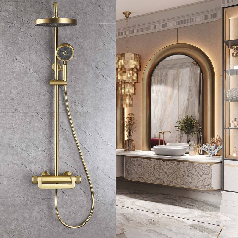 47"H Solid Brass Thermostatic Shower System with Rough-In Valve