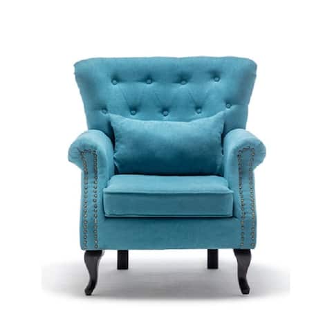 Chair, Modern Tufted Linen Club Chair, Rivet Roll Arm Chair for Living Room, Bedroom, Blue