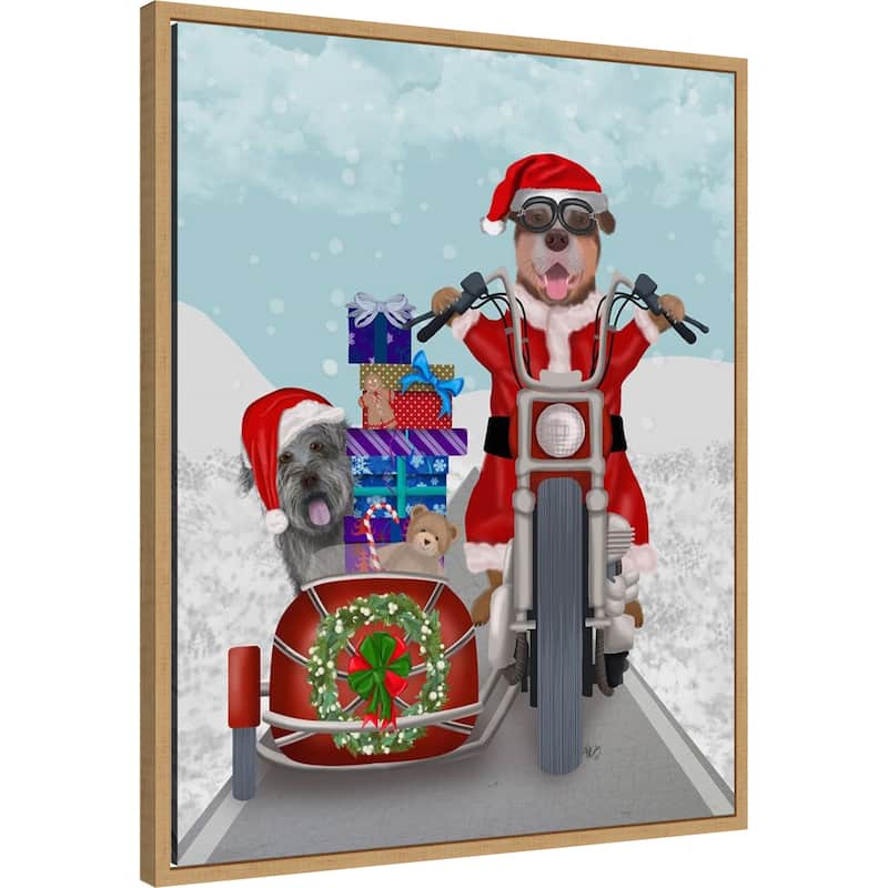 Christmas Mutts Christmas Chopper by Fab Funky (23 x 28 in.), Framed Canvas Wall Art Print - Sylvie Natural
