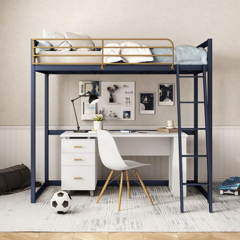 Furniture of America Haven Metal Loft Bed with Gold Rail.