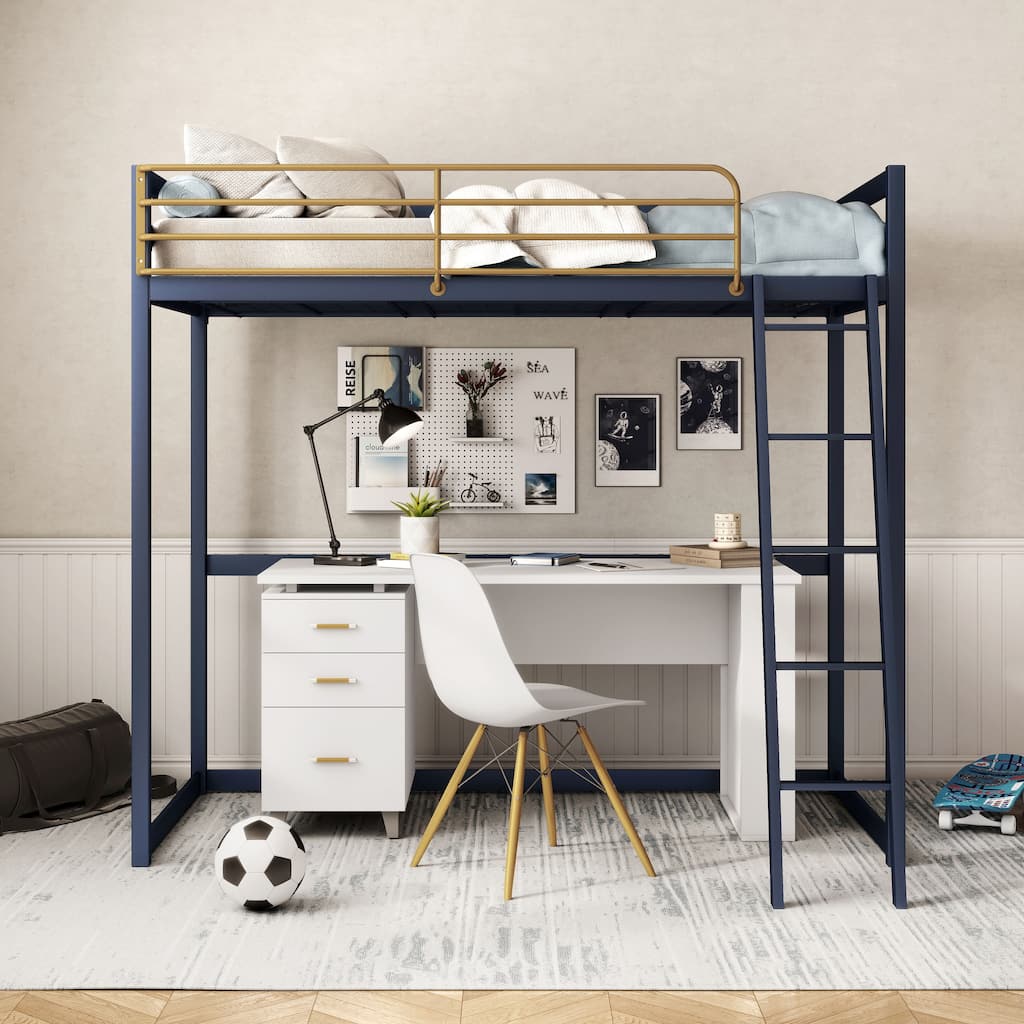 Furniture of America Haven Metal Loft Bed with Gold Rail.