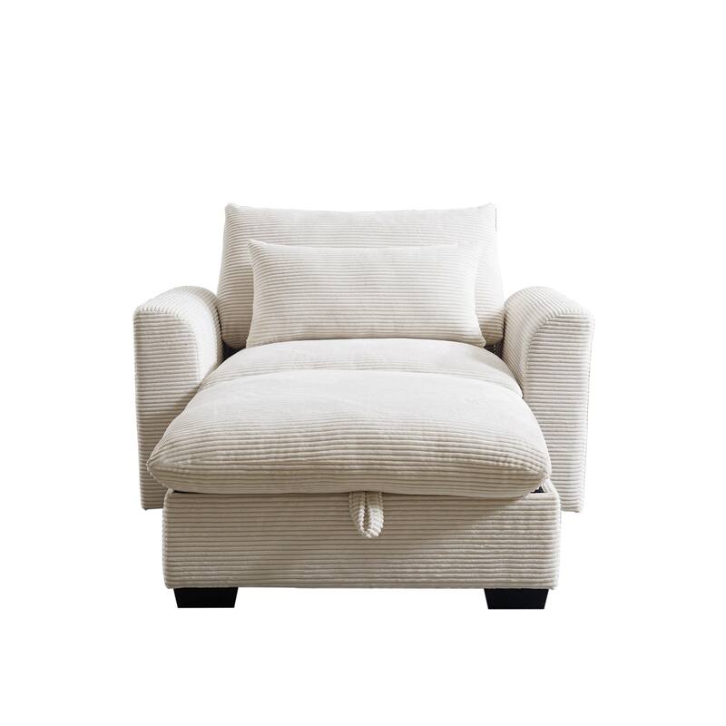 Modern Living Room Chair, Upholstered Fabric Accent Armchair, Corduroy Single Sofa Chair with Ottoman for Office/Bedroom