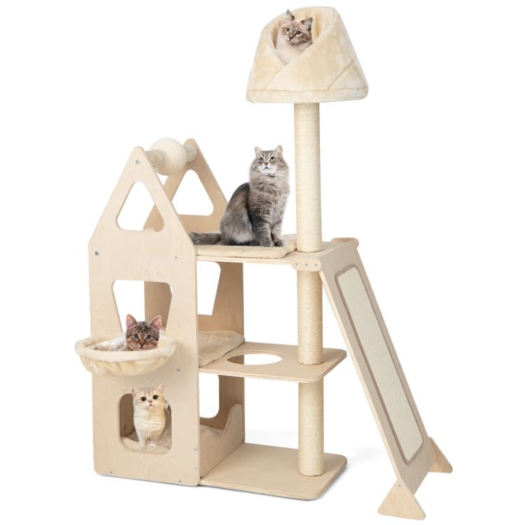 Multi-Level Cat Tree with Sisal Scratching Post-Beige - Beige