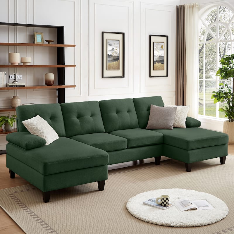 Jarenie U-Shaped 4 Seat Sectional Sofa Couch with Double Chaise for Living Room - Green