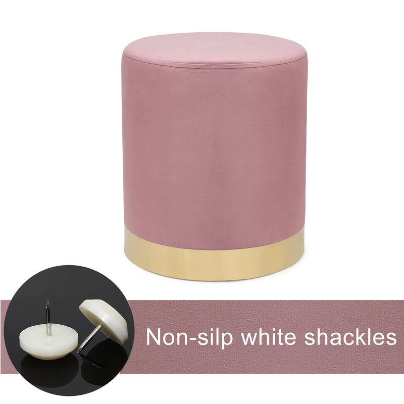 Adeco Round Ottoman Footstool Velvet Padded Vanity Stool Gold Trim
