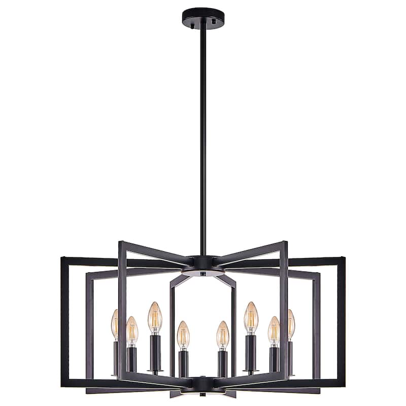 27" Modern Black Geometric 8-Light Chandelier-Industrial Metal Pendant Light Fixture - Black