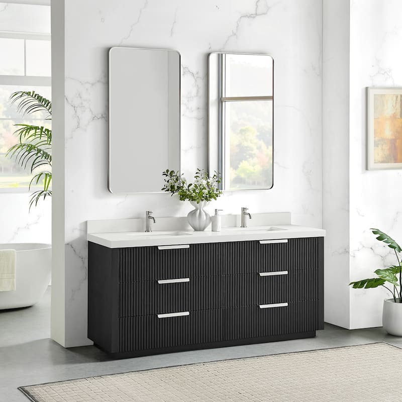 Santarem Double Vanity with Pure White Quartz Stone Top without Mirror