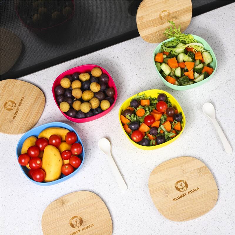 Natural bamboo powder warm color tableware, including spoon and lid, four colors are available, non-toxic and biodegradable