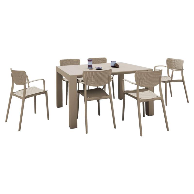 7-Piece Taupe Brown Patio Dining Set with Extension Table 55"