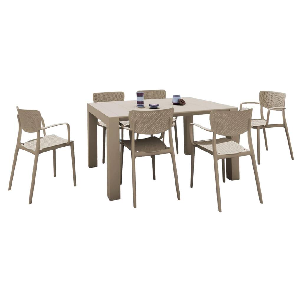 7-Piece Taupe Brown Patio Dining Set with Extension Table 55"