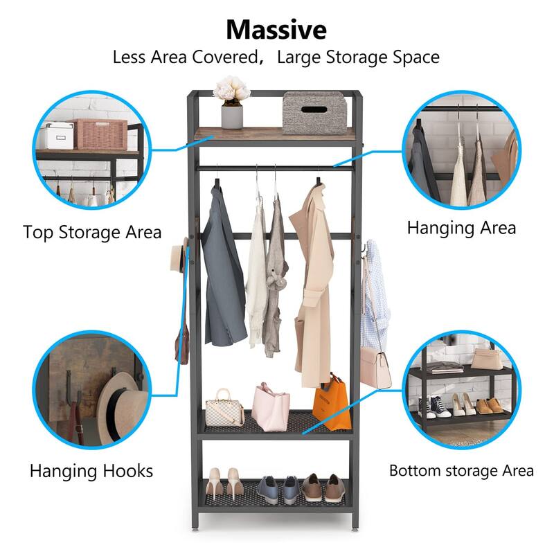 Small Heavy Duty Clothes Rack with Shelf and Hanging Rod, Freestanding