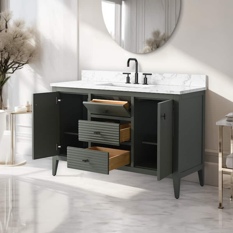 Vanity Art 48" Single Sink Bathroom Vanity Cabinet with Engineered Marble Countertop