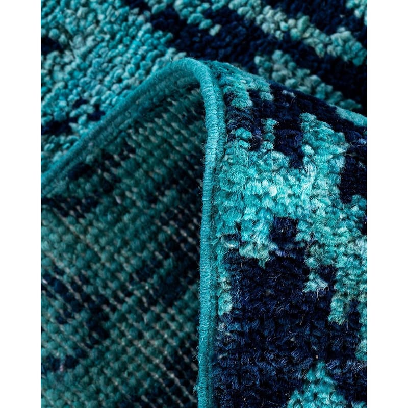 Modern One-of-a-Kind Hand-Knotted Runner Rug - Blue, 2' 6" x 10' 5" - 2' 6" x 10' 5"