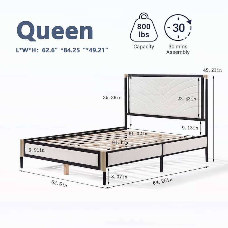 Exquisite Metal Bed with Headboard for Dreamy Sleep