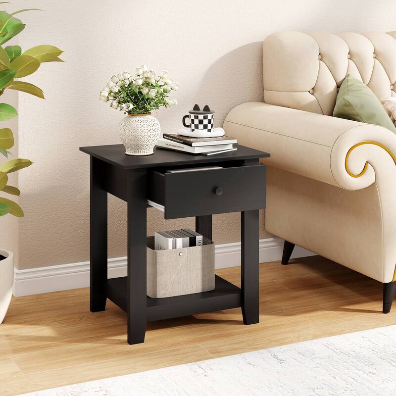 Costway 1/2 PCS Nightstand with Drawer 3-Tier Modern Bedside Table